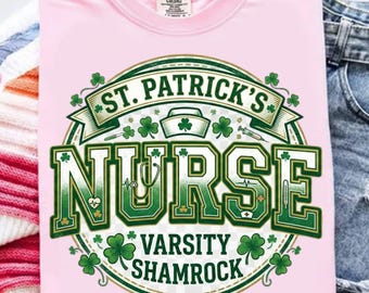 Checker Nurse St Patricks PNG, Varsity Shamrock Coquette Bow, Retro Patty Day Nursing Sublimation