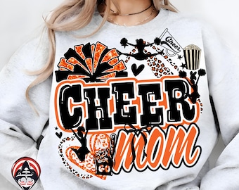 Orange black Cheer Mom Football Leopard SVG PNG,Doodle Cheer Mama png,Digital Download,Doodle Art Cheer Mom Football Gameday Shirt png