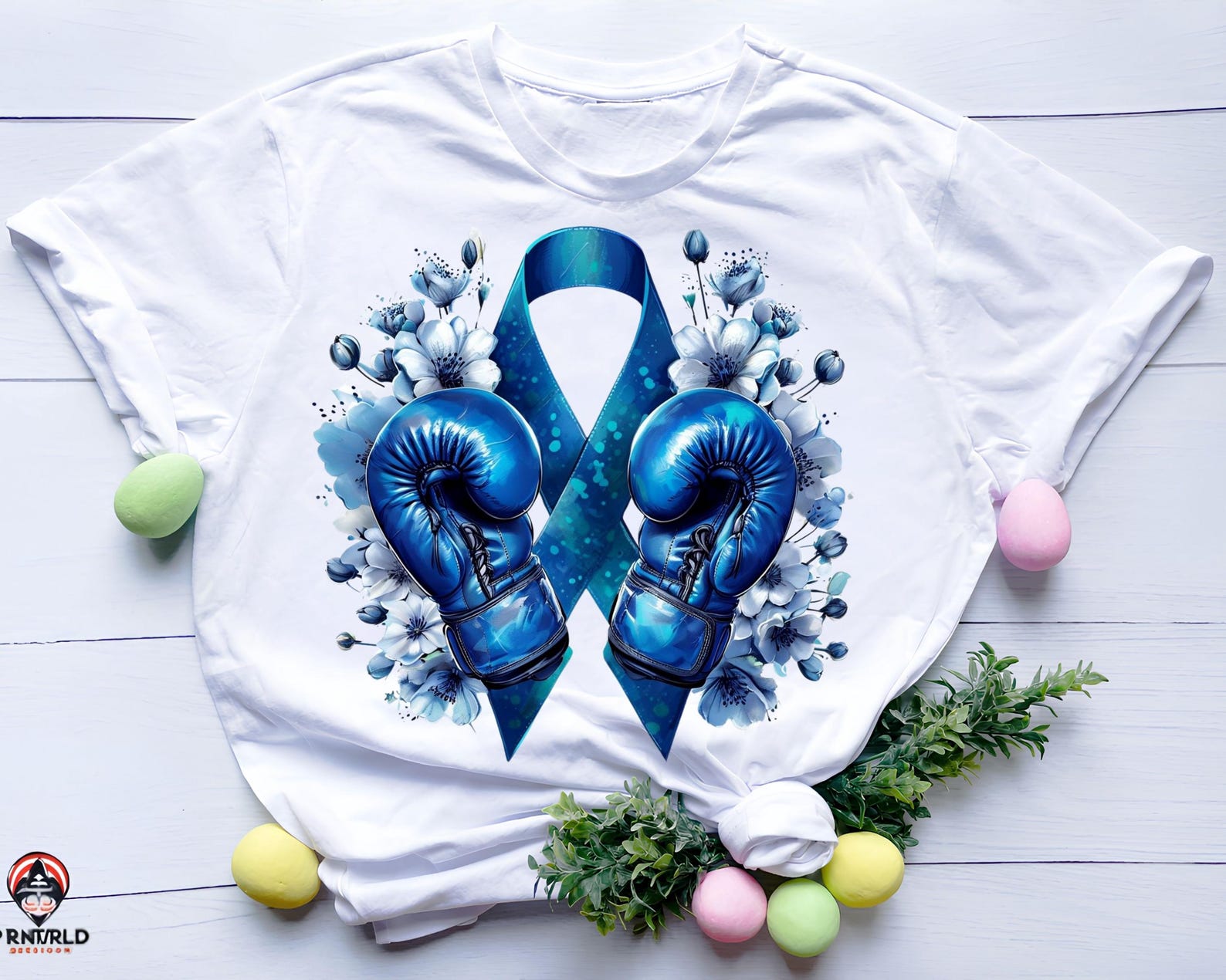 Fightstrong Blue Ribbon With Boxing Gloves Png Sublimation Design ...
