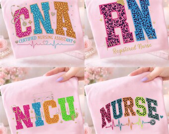 4 Neon Leopard Nurse Bundle PNG Distressed CNA RN Nicu Preppy Design Life HandDrawn Colorful