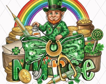 St Patricks Day Nurse Rainbow PNG,Retro Lucky Nursing Sublimation, Green Stethoscope Heart Love