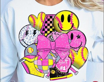 Retro neon softbalstrik smiley png, Soft Girl-tijdperk png, Social Club png, roze strik, flirttijdperk, softbalontwerp downloaden, roze striksoftbal png