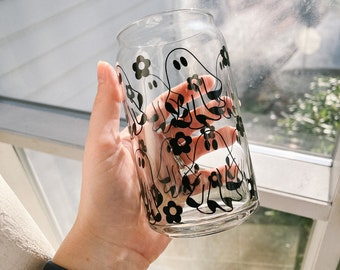 Halloween Iced Coffee Cup, Ghost Beer Can Glass, Ghost Flower Cup, Spooky Cup, Can Cup, Halloween Can Glass
