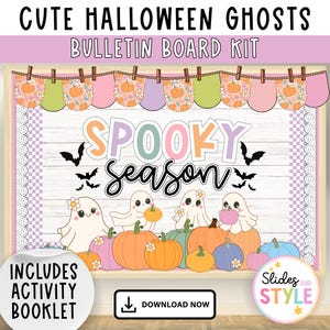 Pastel Halloween bulletin board | cute ghosts bulletin board | Pumpkin patch bulletin board |  October classroom decor | trendy teacher