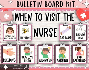 Nurse bulletin board | When to visit the Nurse posters | School Nurse Door Display | Nurse Office Decor