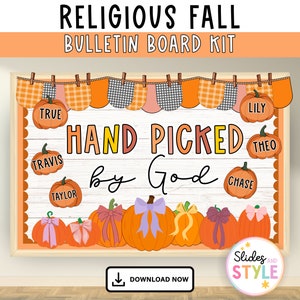 Religious Fall Bulletin Board | Autumn Christian bulletin board | Pumpkin Scripture bulletin board | faith bulletin board kit |