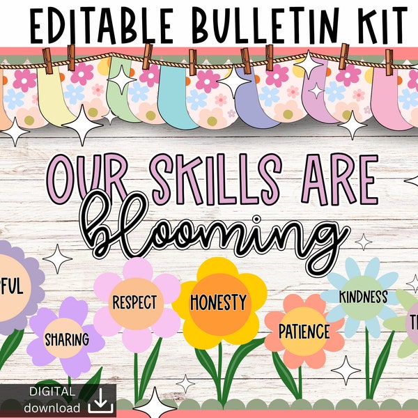 Spring Bulletin Board | March bulletin board | editable bulletin board | pastel bulletin board kit | flower bulletin board | editable