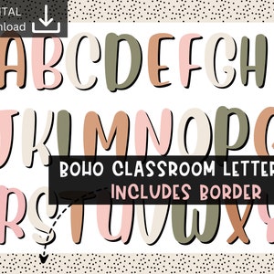 Kit de tablón de anuncios del alfabeto / Decoración de letras de boletín boho / Decoración del aula boho / Cartas de descarga digital / Decoración del aula primaria