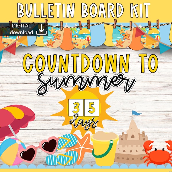 summer countdown Bulletin Board | end of year bulletin board | seaside bulletin board | vacation bulletin board kit |