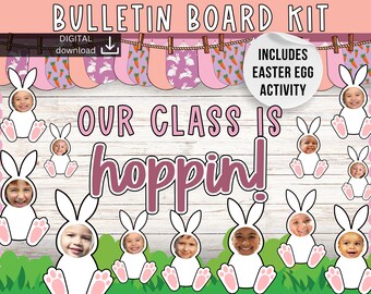 Easter bulletin board | Children’s faces Bulletin Board | Bunny classroom decor | April bulletin board | Easter door decor kit