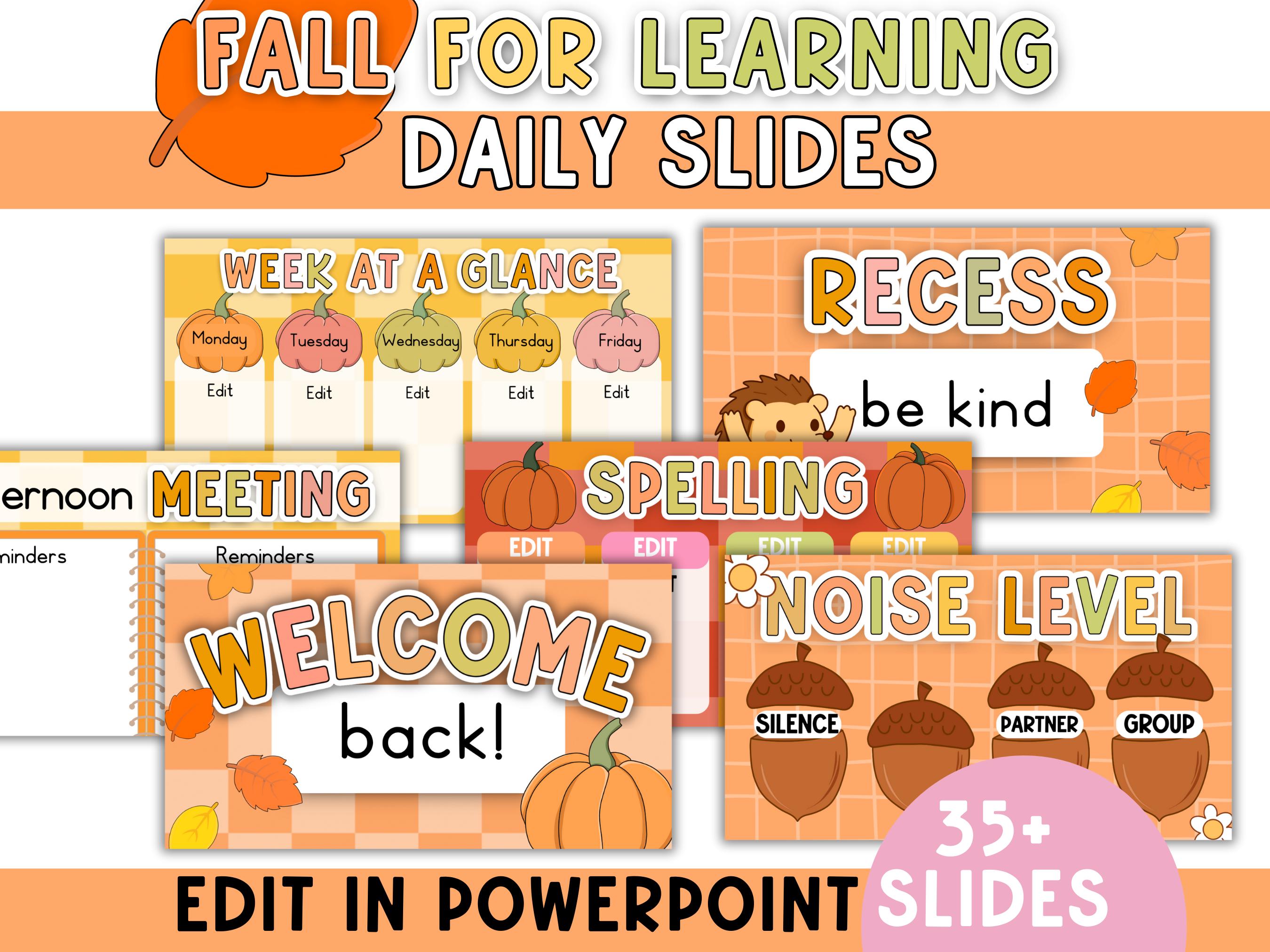 Fall Daily Slides: Editable PowerPoint Templates for Teachers (Digital Download)