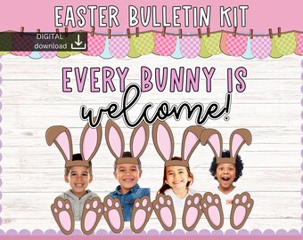 Easter bulletin board | April Bulletin Board | Easter Bunny bulletin board | easy door decor | Childrens faces kit | pastel classroom