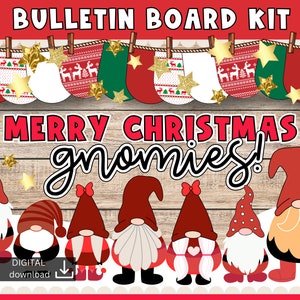 Gnome bulletin board | Christmas Classroom Decor | Christmas printable Board | christmas Bulletin Board kit | red and white Gonk |