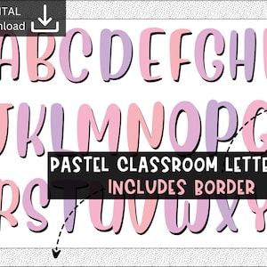Kit de tablón de anuncios del alfabeto / Decoración de letras de boletín pastel / Cartas de descarga digital de aula Boho / pantalla lista para usar