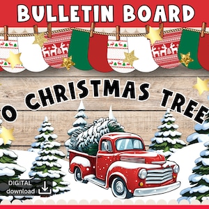 Christmas tree truck bulletin board | Christmas Bulletin Board Decor | Vintage Christmas tree Bulletin Board | winter snowy forest display