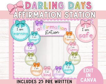 Coquette Classroom Affirmation Station: Mental Health Decor (Printable PDF & PowerPoint