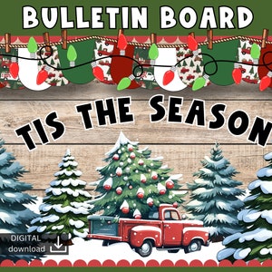Christmas tree truck bulletin board | Christmas Bulletin Board Decor | Vintage Christmas tree Bulletin Board | winter snowy forest display