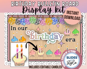 Cupcake Classroom Birthday Display Pack | Birthday Bulletin Board | Classroom Decor Printable | Classroom Decor Bundle | In my era Swiftie |