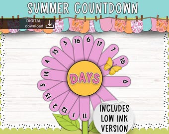 Tablero de anuncios de cuenta regresiva de verano / Tablero de anuncios de fin de año / Tablero de anuncios de flores / Kit de tablero de anuncios de vacaciones / Cuenta regresiva de 50 días