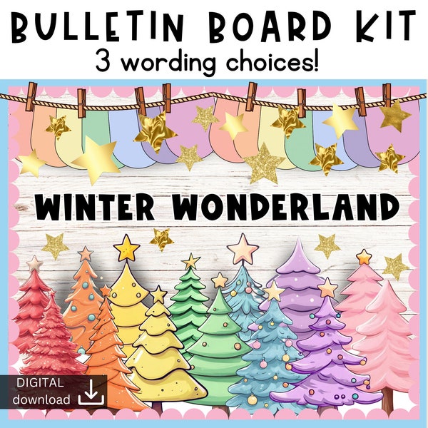 Modern Christmas Classroom Decor Printable | Pastel Christmas Bulletin Board Decor | Fun Christmas tree Bulletin Board |