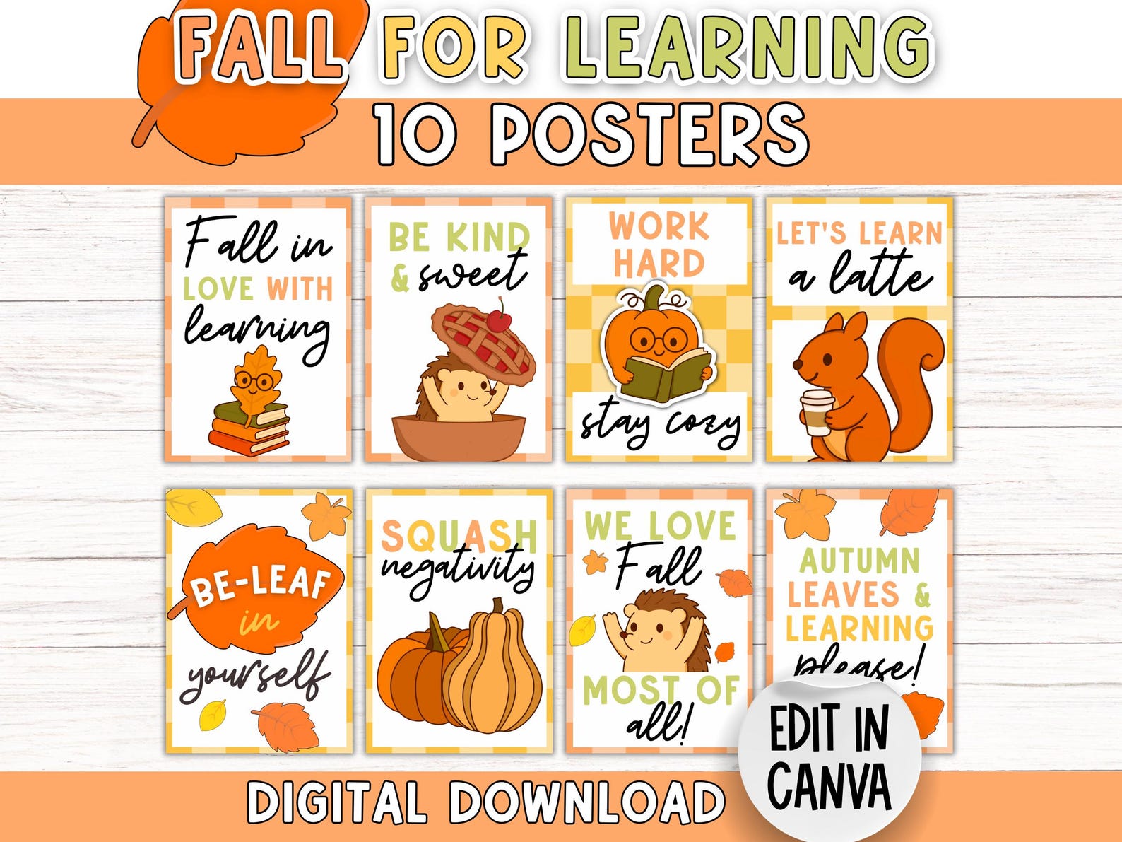 Fall Classroom Posters: Woodland Animals, Motivational Quotes (digital ...