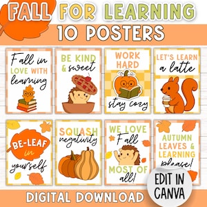 Fall Classroom Posters: Woodland Animals, Motivational Quotes (Digital Download)
