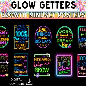 Neon motiverend prikbord | positief bulletin | quotes deurdecoratie |  neon heldere poster groeimindset | inspiratie klasinrichting