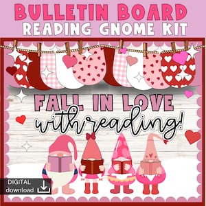 Valentine library bulletin board | reading bulletin board  | gnome Bulletin Board | reading corner display | library bulletin board kit