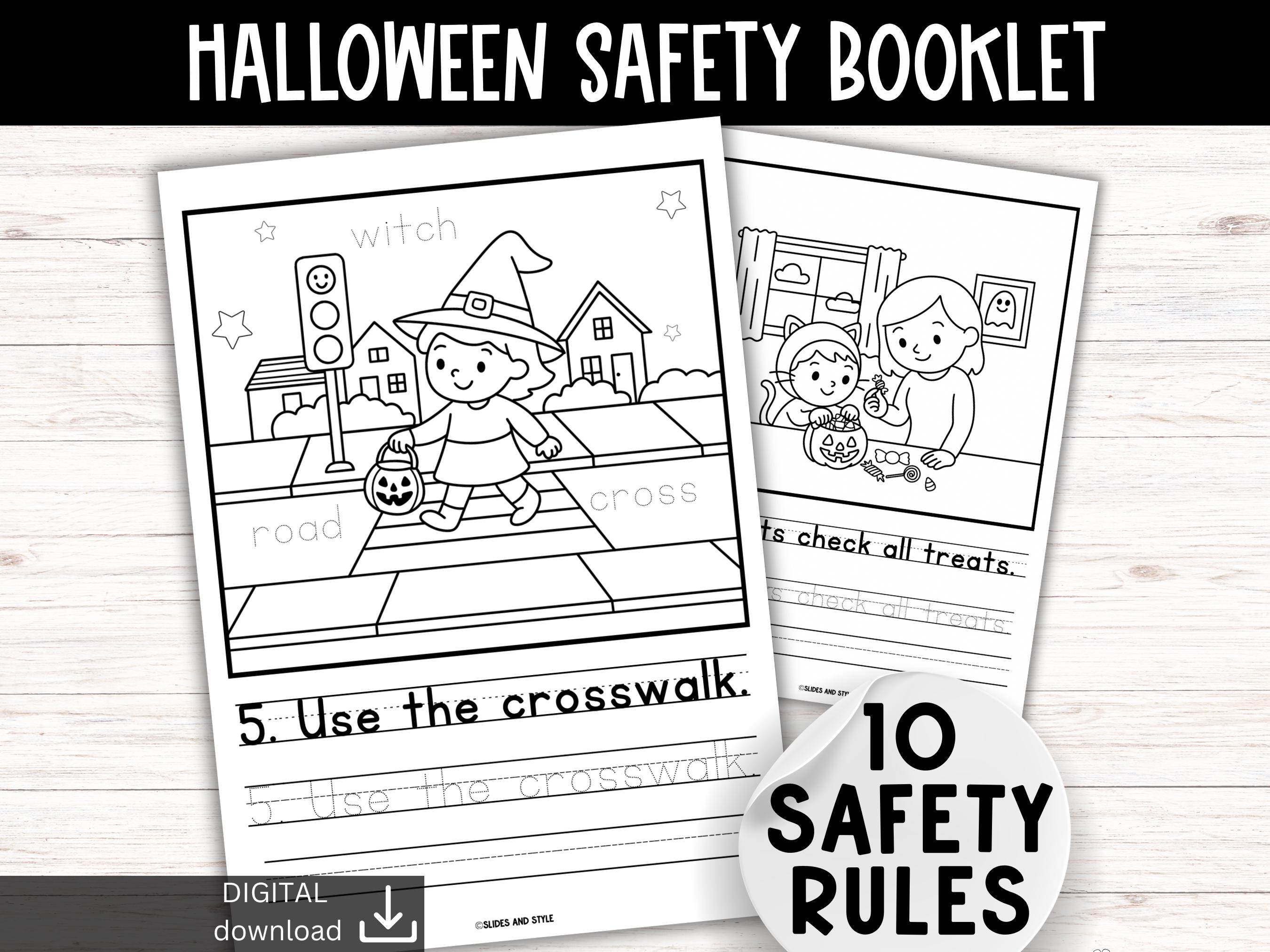 ハロウィーン安全アクティビティブックレット：塗り絵、書き取り