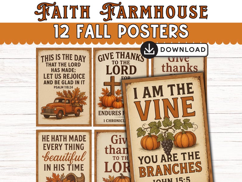 Fall Bible Verse Posters: Vintage Christian Farmhouse Decor (digital ...