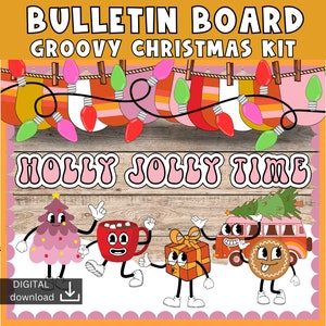 Retro bulletin board | groovy Bulletin Board Decor | Christmas Bulletin Board | Holly jolly christmas