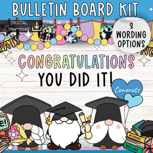 Graduation bulletin board | Class of 2024 Bulletin Board | cute gnome bulletin board | gnome door decor | end of the year decor