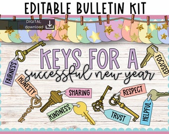 new year bulletin board | pastel bulletin board | editable bulletin board kit | January bulletin board | keys bulletin board | easy bulletin