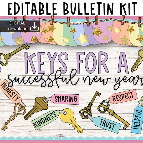 new year bulletin board | pastel bulletin board | editable bulletin board kit | January bulletin board | keys bulletin board | easy bulletin