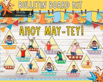 Tablón de anuncios de mayo / Decoración del aula de verano / tablón de anuncios de playa / tablero de objetivos de clase / aula oceánica / tablón de anuncios de barcos