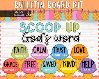 Jesus Summer Bulletin Board | God ice cream bulletin board | beach christian bulletin | Scripture classroom decor | Summer Christian decor