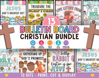 Faith bulletin board bundle | whole year jesus bulletin kit | monthly church bulletin board | seasonal christian decor | religious classroom