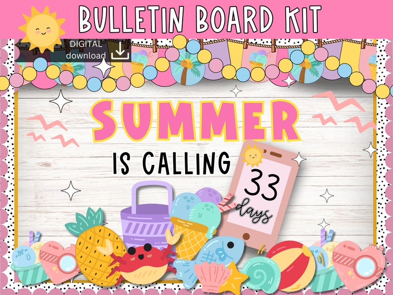 summer countdown Bulletin Board end of year bulletin board seaside bulletin board vacation bulletin board kit image 1