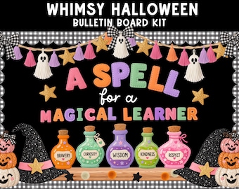 Fantazyjna tablica ogłoszeń na Halloween | Dekoracje do klasy na Halloween | Tablica ogłoszeń z miksturą czarownicy | Jesienna tablica ogłoszeń | Październikowa wersja do druku