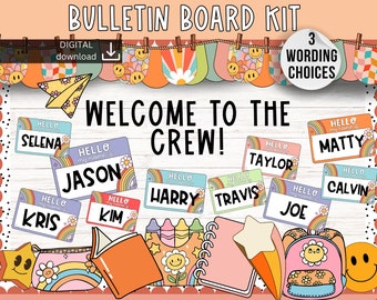 Welcome back bulletin board | August bulletin board | new year Bulletin Board | groovy classroom display | cool retro funky Bulletin kit