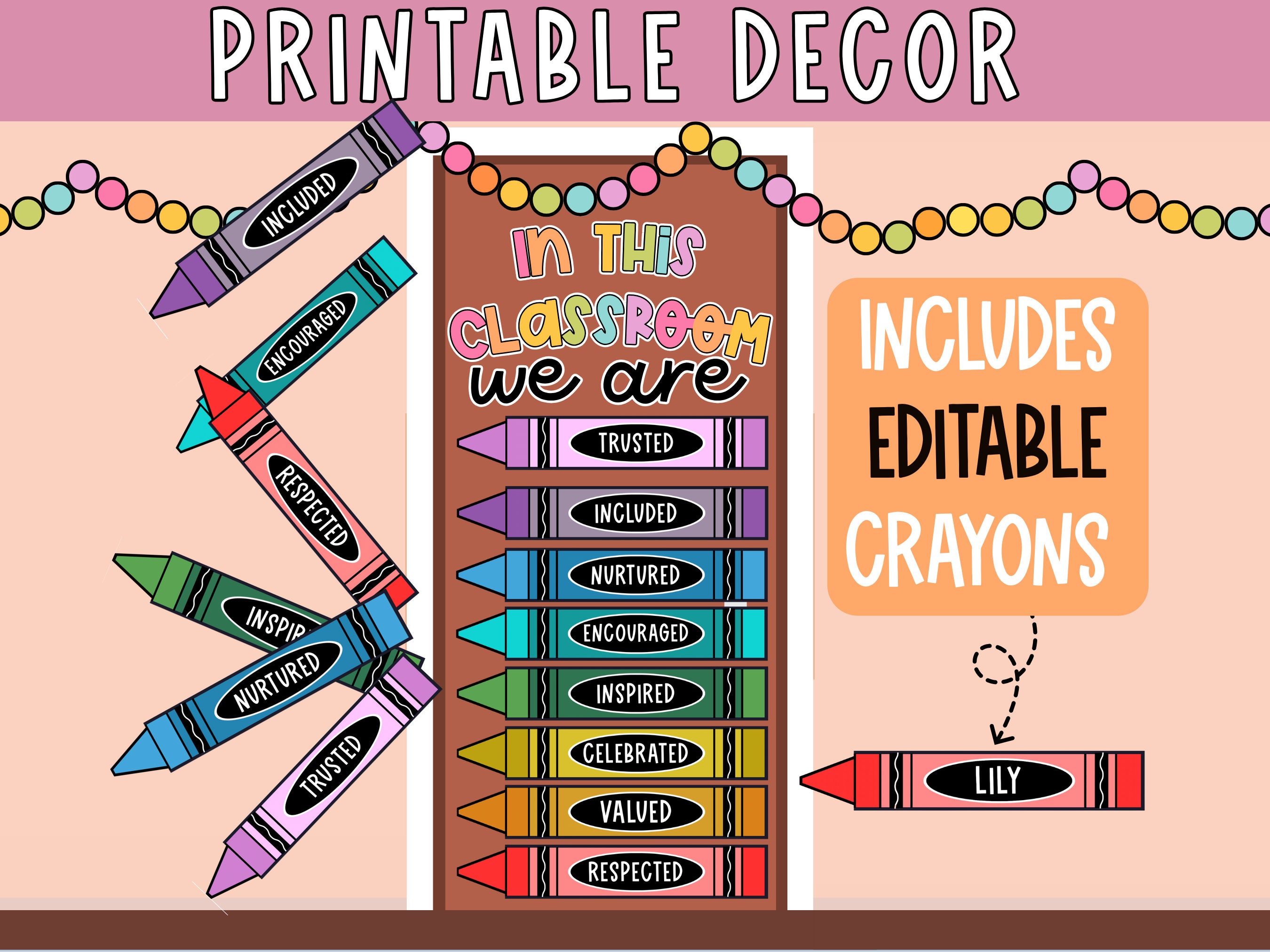 back to school Bulletin | easy door decor | August bulletin board | crayon display | wellbeing bulletin | mental health display | rainbow