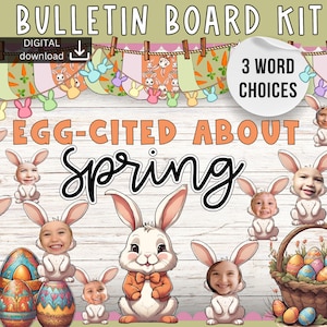 Easter bulletin board | Bunny Bulletin Board | Spring bulletin board | April bulletin board | Easter egg activity | Easter door decor