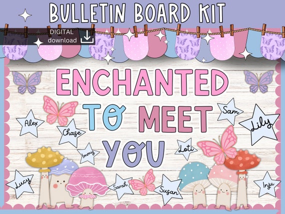 Back to school bulletin board | welcome back display | in our era classroom | era decor | enchanted to meet you classroom decor |