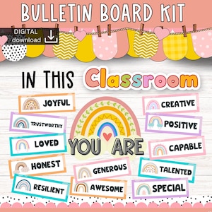 Motivational bulletin board | positive bulletin board | quotes door decor idea | shelves bulletin board | inspiration classroom affirmation