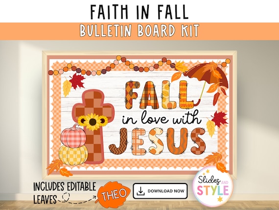 Christian Fall Bulletin board | Fall for Jesus bulletin board | Autumn Church bulletin board | Religious door decor | Jesus Christ Classroom