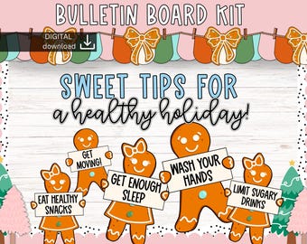 Winter Healthy Habits Bulletin Board | Nurse Office Door  | Christmas School Nurse Board | Gingerbread health kit | holiday health decor