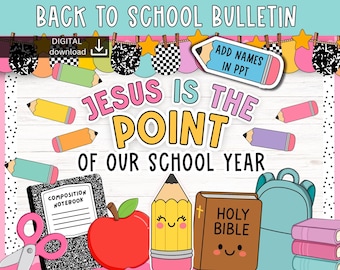 Christian Back to school bulletin board | Faith bulletin | Jesus new year Bulletin | composition notebook decor | pastel decor