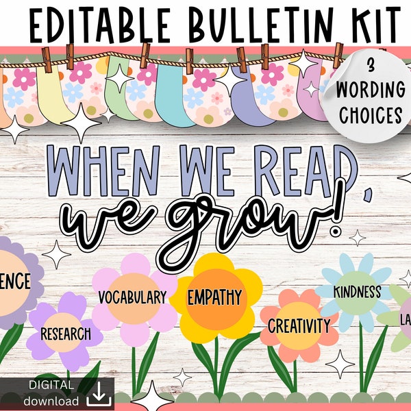 Library Bulletin Board | Reading bulletin board | books bulletin board | pastel bulletin board kit | flower bulletin board | editable
