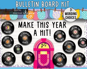 Welcome back bulletin board | Music Retro bulletin board | new year Bulletin Board | groovy classroom display | mental health Bulletin kit