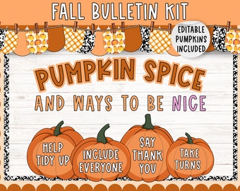 Pumpkin Spice Bulletin Board Kit | Pinnwand Herbst | Freundlichkeit Klassenzimmer Poster | Klasse Gemeinschaft | Ernte Erntedank Pinnwand